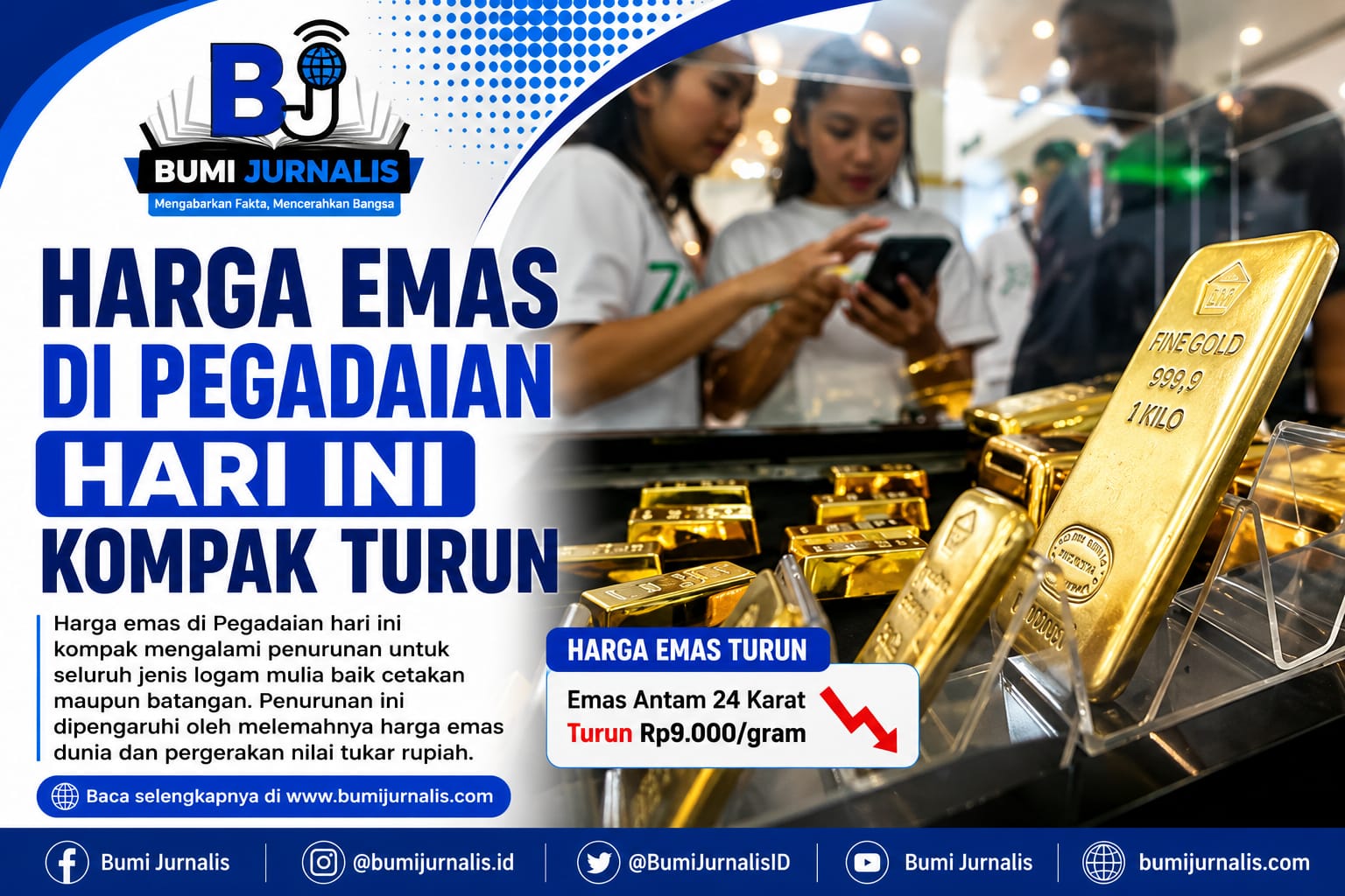 Harga Emas Batangan Terkoreksi, Antam Turun Rp21 Ribu per Gram