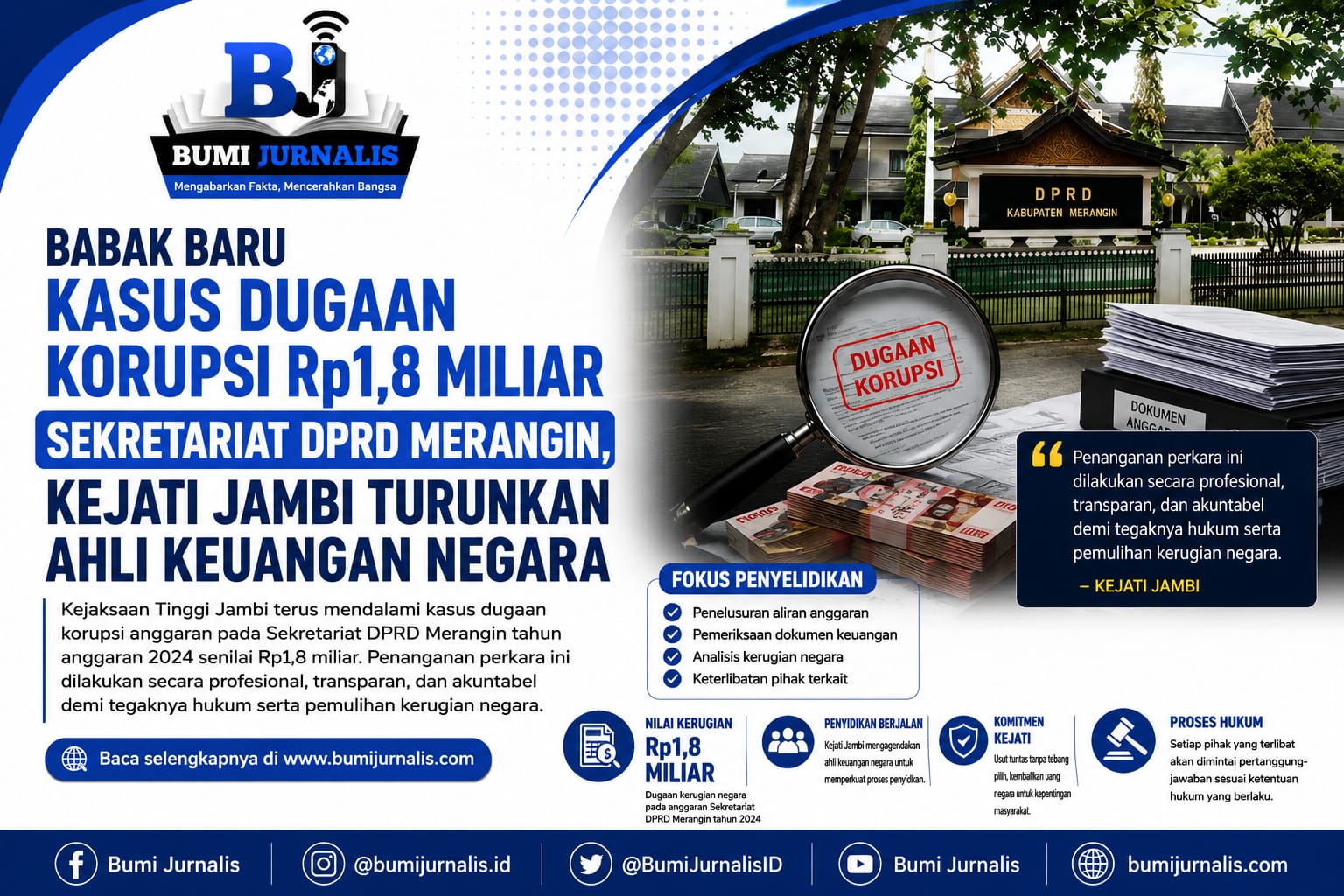 Kejati Jambi Dalami Korupsi DPRD Merangin, Ahli Mulai Diperiksa