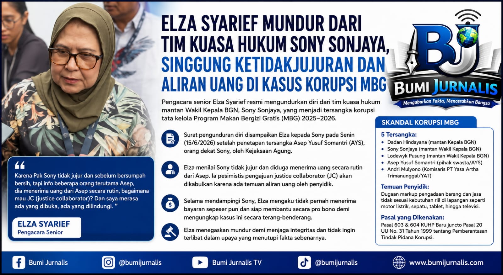 Elza Syarief Mundur,  Sony Sonjaya Tidak Jujur Aliran Uang Korupsi MBG