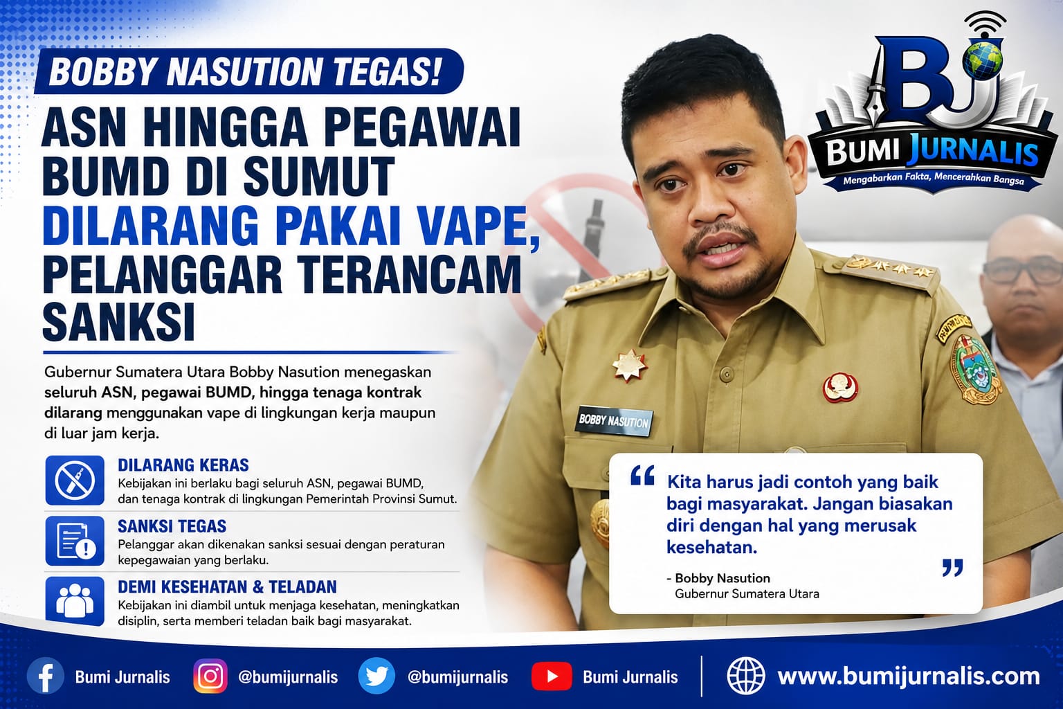 Tegas, Bobby Nasution Berikan Sanksi Jika ASN & BUMD di Sumut Pakai Vape