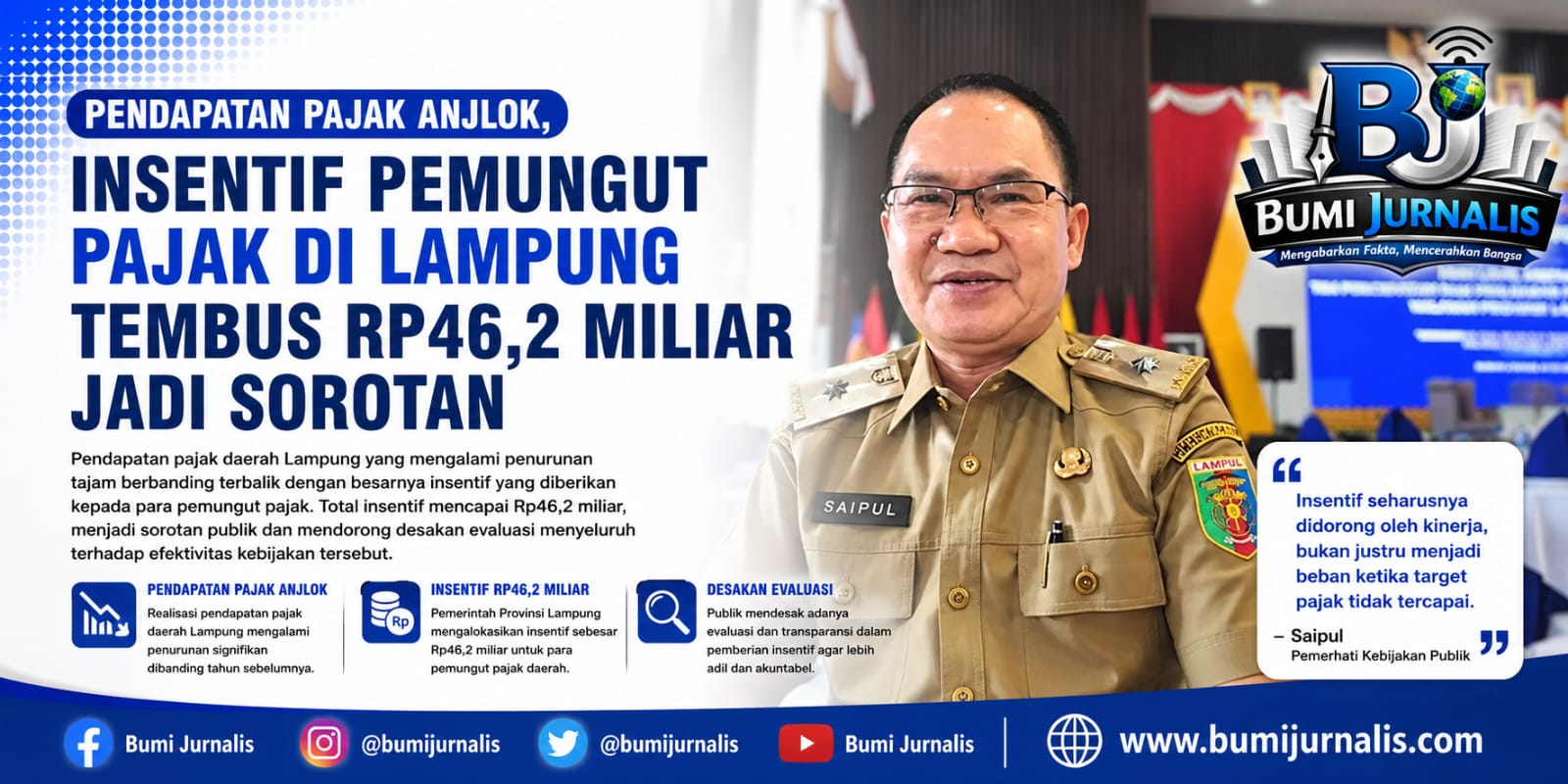 Pendapatan Pajak Anjlok, Insentif Pemungut Pajak di Lampung Tembus Rp46,2 Miliar Jadi Sorotan