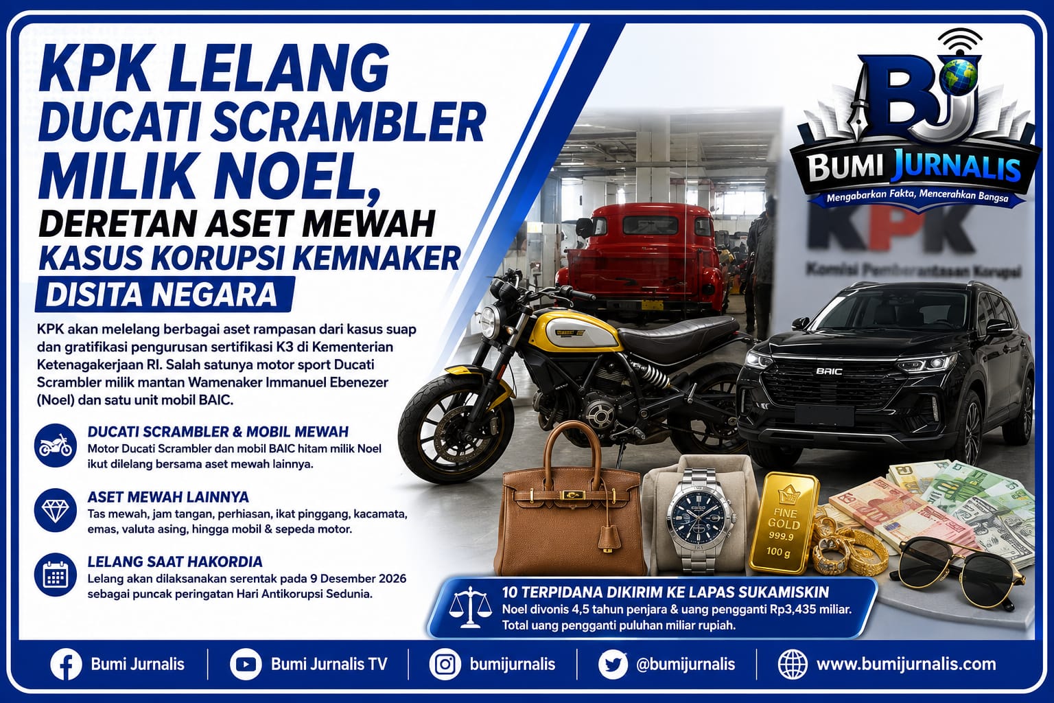 KPK Lelang Aset Mewah Ducati Scrambler Milik Noel