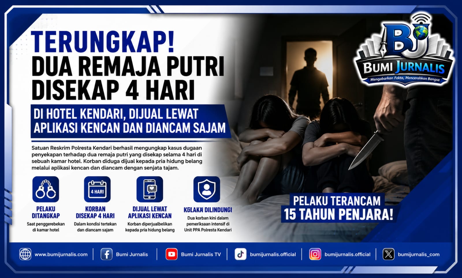 Dua Remaja Putri Disekap 4 Hari di Hotel Kendari, Dijual Lewat Aplikasi