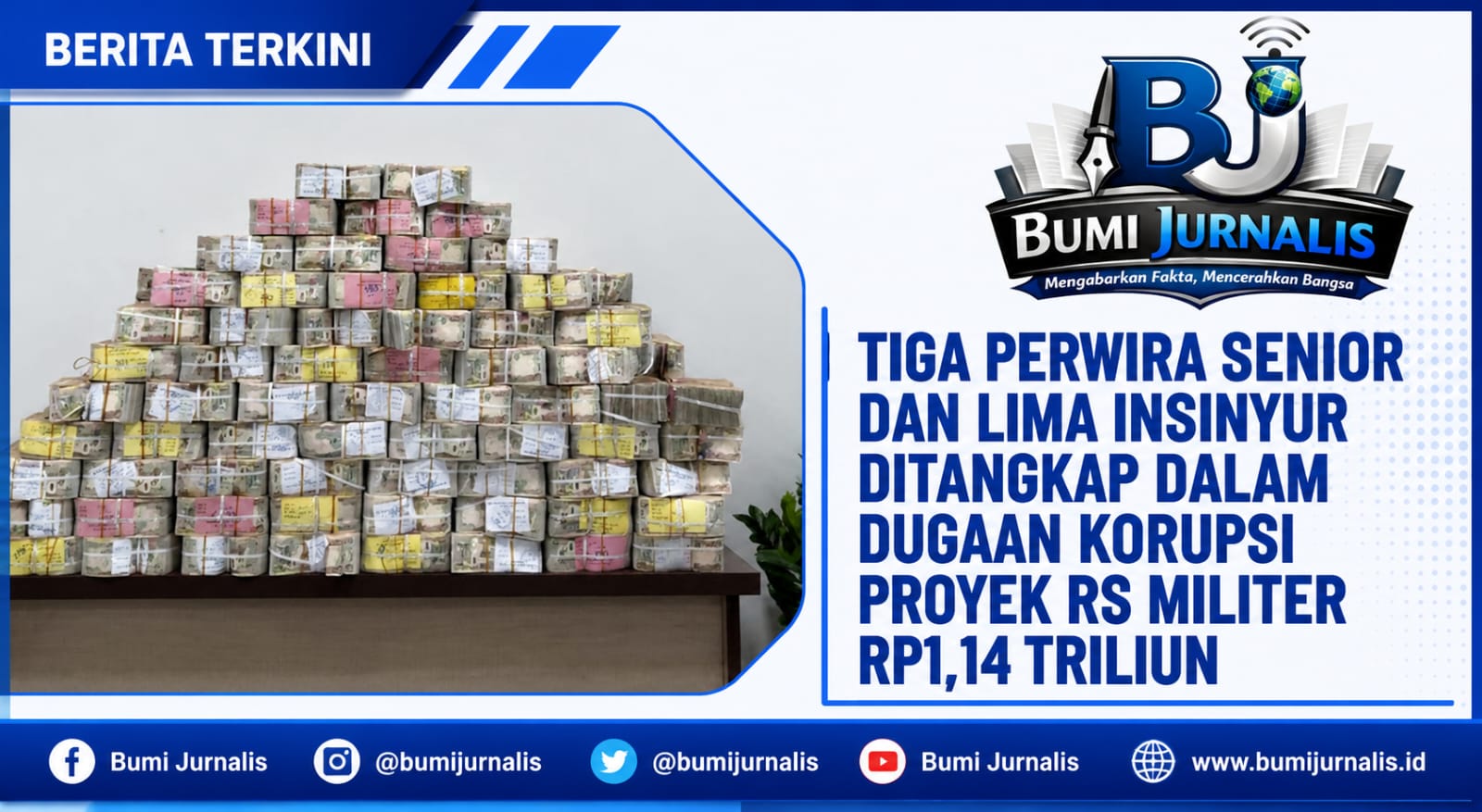 Tiga Perwira Senior dan Lima Insinyur Ditangkap dalam Dugaan Korupsi Proyek RS Militer Rp1,14 Triliun